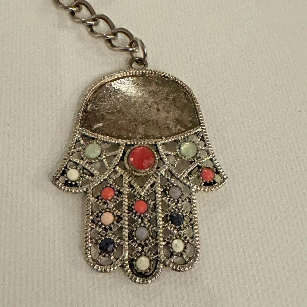Moroccan‎ Style Hand Keychain Key Ring Silver Tone Multi-Color Beads